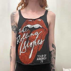The Rolling Stones cut up DIY cropped band tee tank top XS